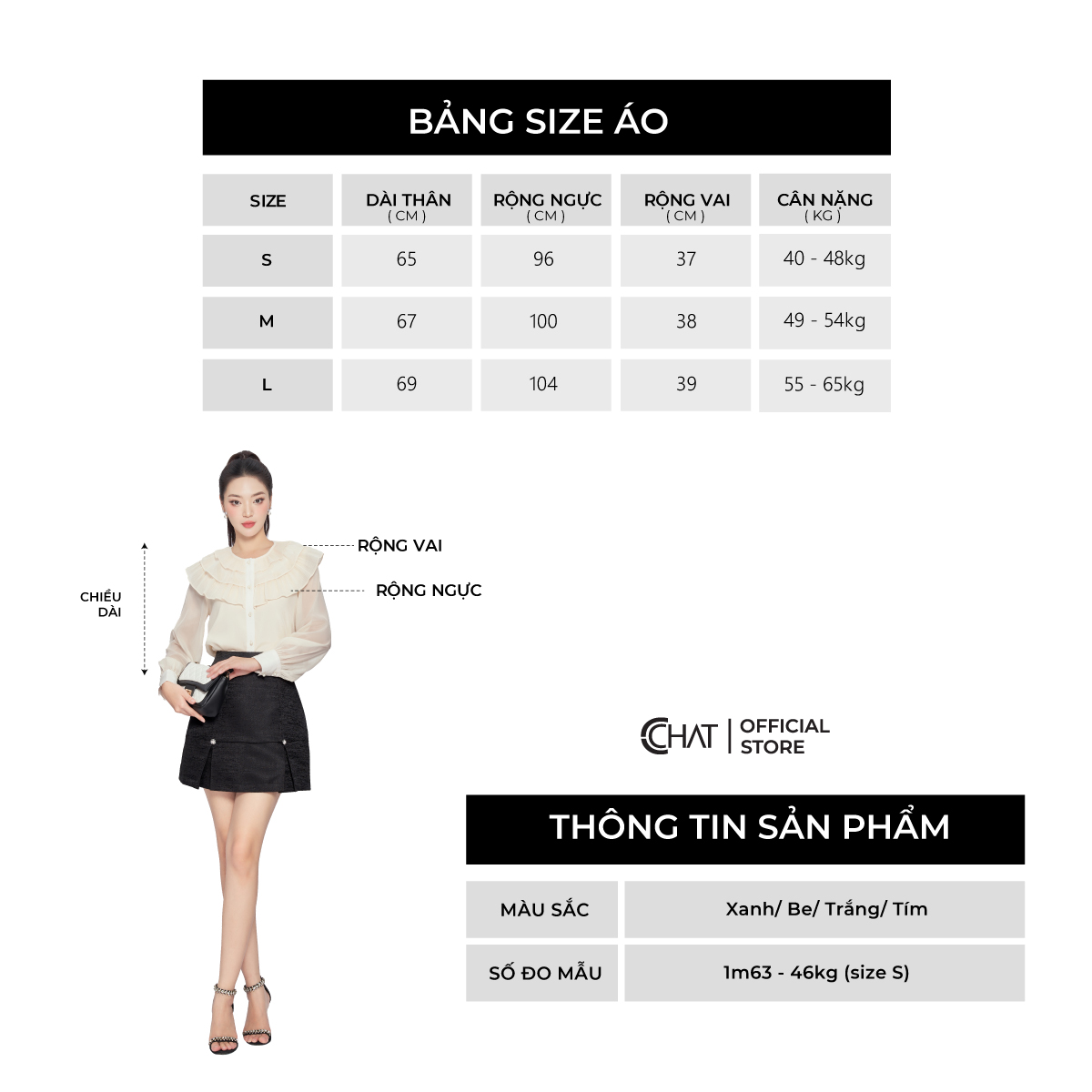 Áo Sơ Mi Nữ  Kiểu Bèo Cổ 3 Tầng Dáng Suông Chất Voan Cao Cấp 13FDV8011ST