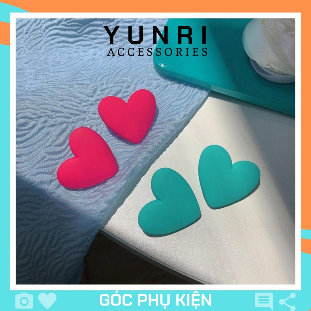 Bông tai nữ trái tim màu xanh màu hồng size lớn phụ kiện trang sức YUNRI ACCESSORIES