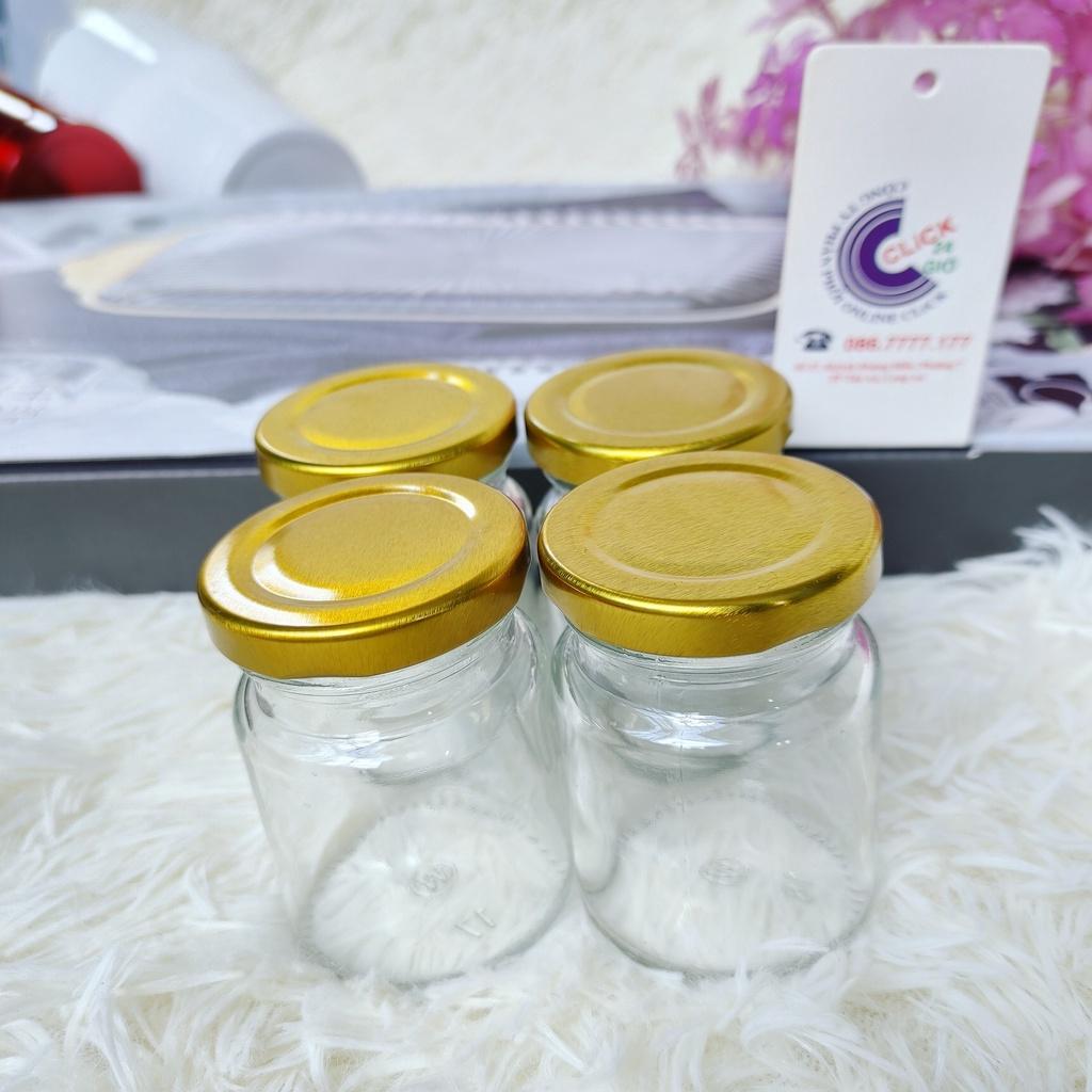 Combo 12 hũ thủy tinh tròn 75ml nắp thiếc vàng vặn - hủ nhỏ đựng yến chưng, dầu dừa, gia vị, sữa chua không sợ nhiệt độ