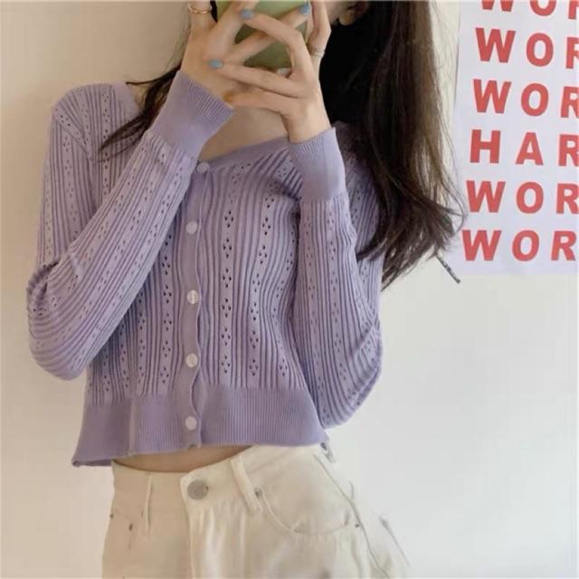 Áo len gân lưới ren hàng khuy style Hàn Quốc summer 2020