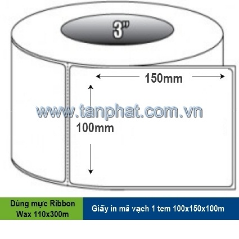 Giấy in mã vạch 1 tem 100x150x100m