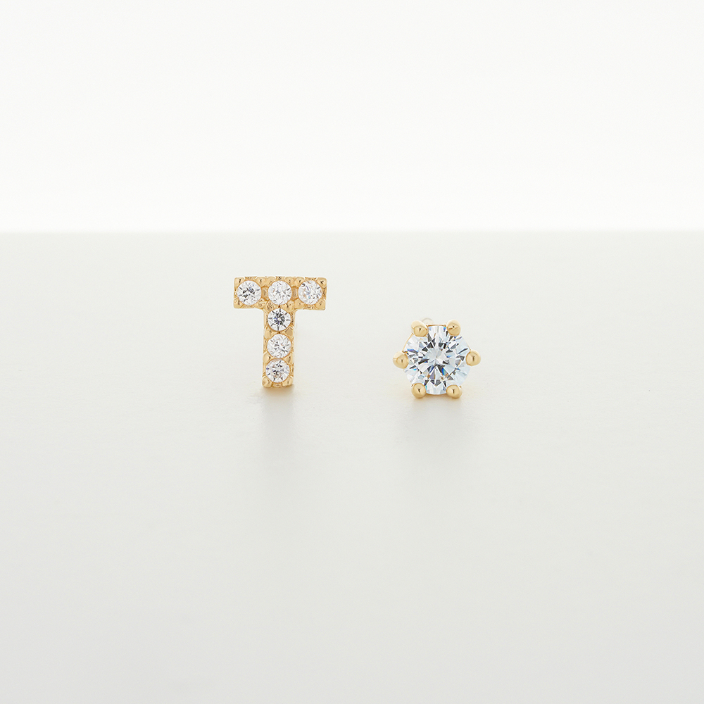 Bông Tai Nữ Chữ T Vàng Tây 14K BTAM116 Huy Thanh Jewelry