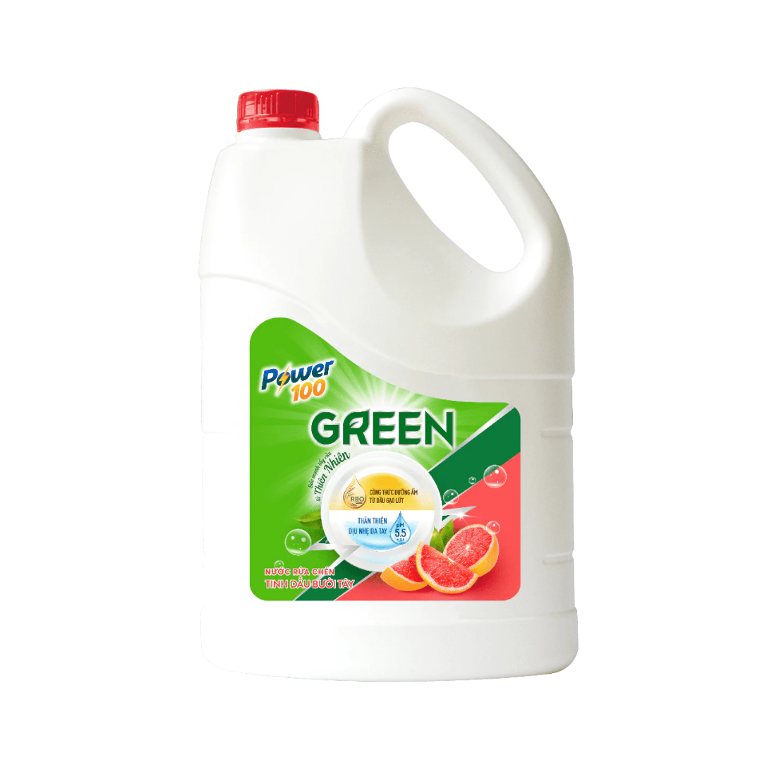 Can Nước Rửa Chén POWER100 Green Tinh Dầu Bưởi Tây 3.6KG