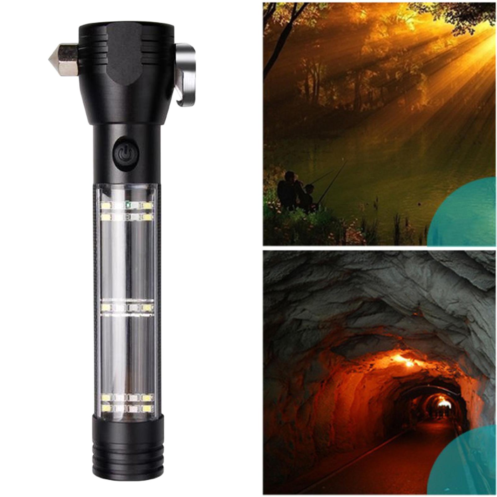 Outdoor Camping Hiking Emergency Light Solar Powered LED Flashlight Safety Hammer Torch Lights with Power Bank Magnet Survival Tool
