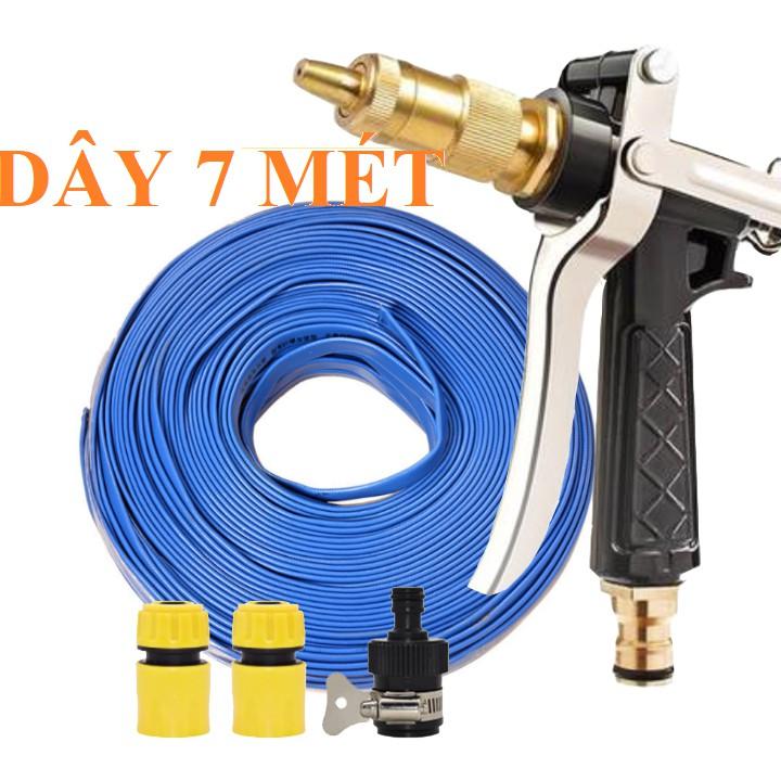 Vòi Xịt️ Bộ dây vòi xịt nước rửa xe, tưới cây , tăng áp 3 lần, loại 7m, 10m 206236 đầu đồng,cút+ khăn phượt