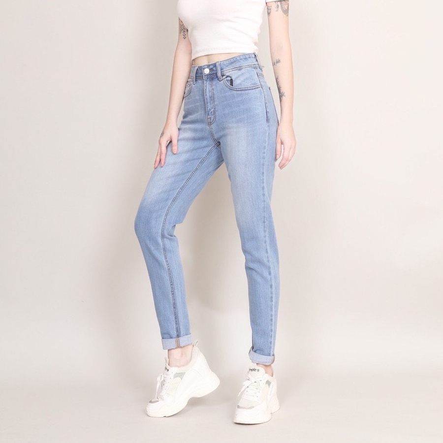 Quần jean nữ baggy - fit 9 tấc , cạp cao , co giãn 4 chiều thoải mái, năng động CT jeans