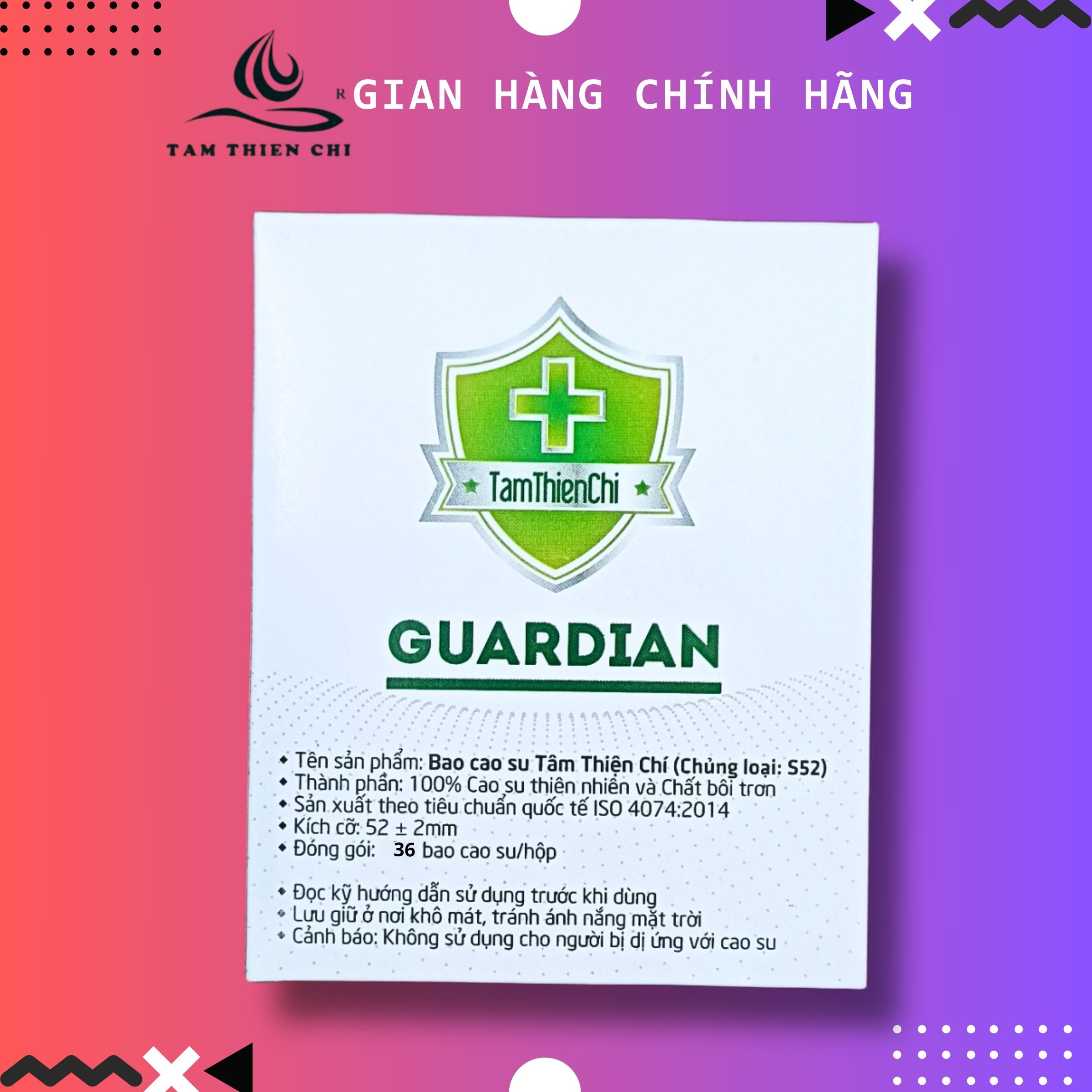 Bộ 36 cái Bao cao su Tâm Thiện Chí Guardian Gia đình - Mỏng trơn - Nhiều dầu bôi trơn