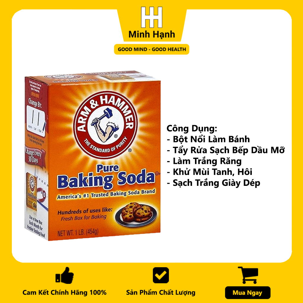 Bột Baking Soda Arm &amp; Hammer Đa Công Dụng, Làm Bánh, Làm Trắng Răng Hiệu Quả, Tẩy Rửa Sạch Nhà Cửa, Giày Dép, Khử Mùi Tanh (454gram/hộp) - Nhập Khẩu Từ Mỹ