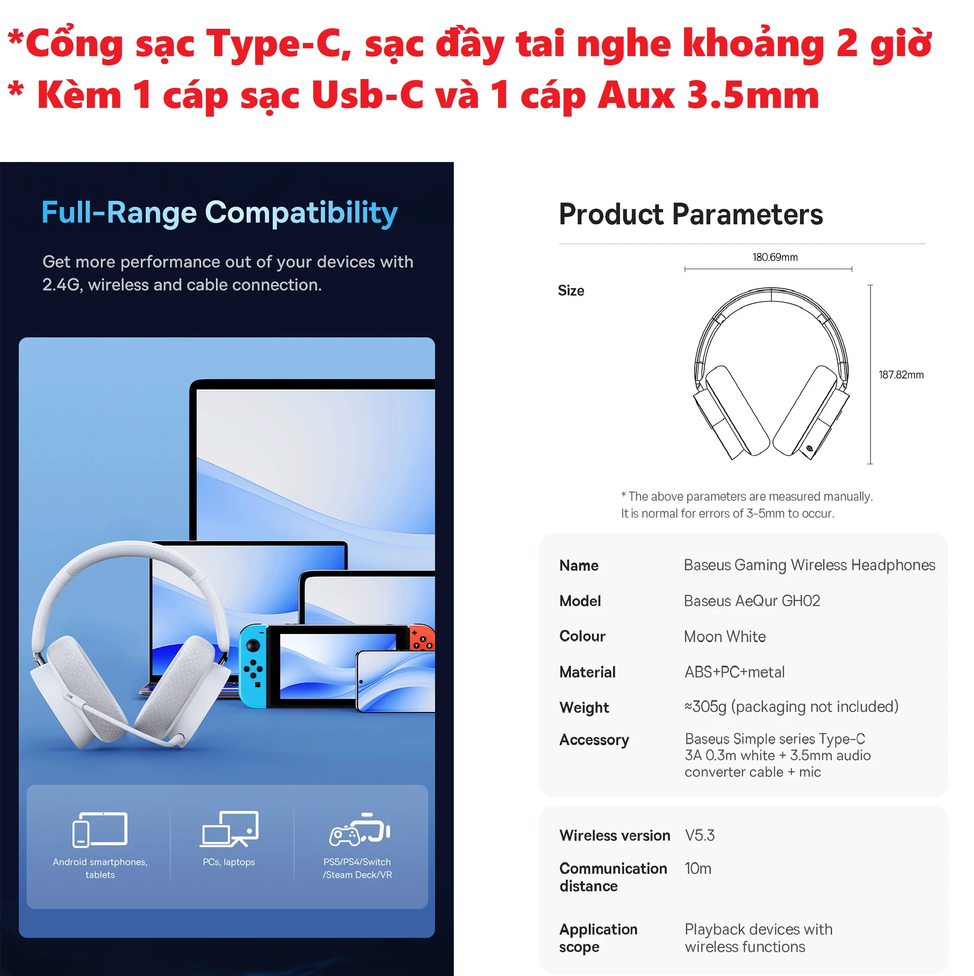 Tai nghe Bluetooth chụp tai gaming cao cấp có Receiver kết nối PC App điều chỉnh Baseus AeQur GH02 _ hàng chính hãng