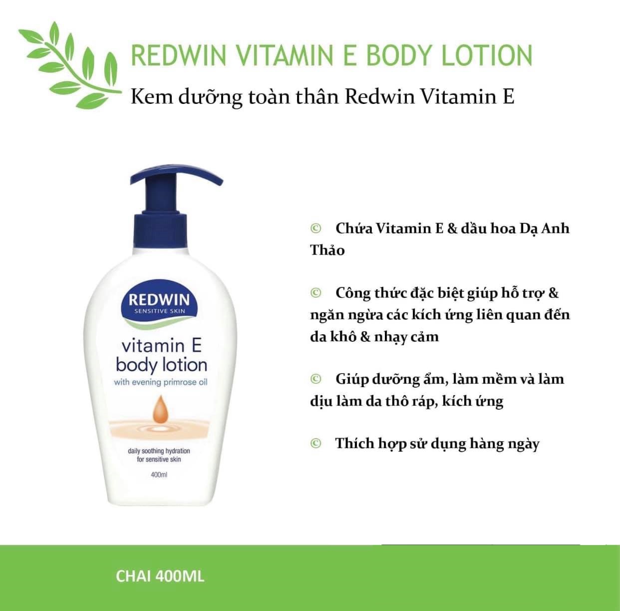 Sữa Dưỡng Thể Body Lotion Redwin Úc - Sữa Dưỡng Ẩm, Sáng Da Vitamin E Redwin Úc 400ML