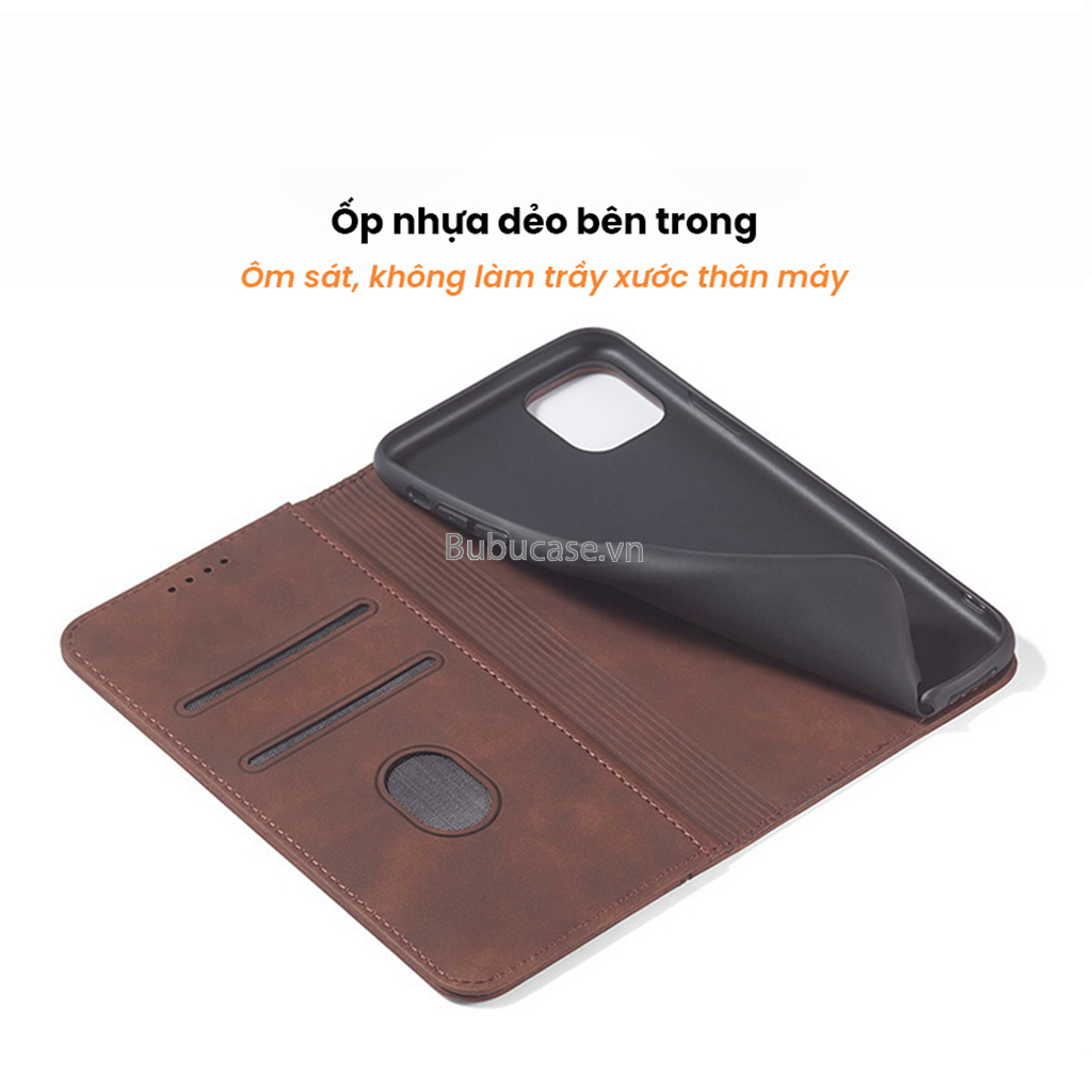 Bao Da Cho Iphone - Sọc Đứng, Không Gài, Có Khe Cắm Thẻ