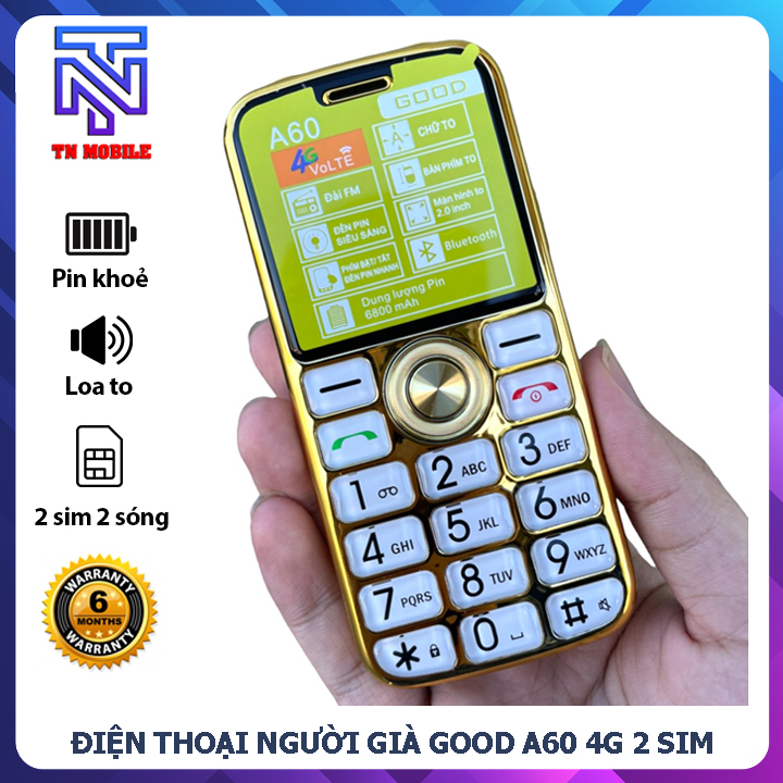 Điện thoại Người Già Good A60 Màn lớn - Phím to - Pin trâu - Sạc Type C - Mới nguyên seal - Bảo hành 6 tháng