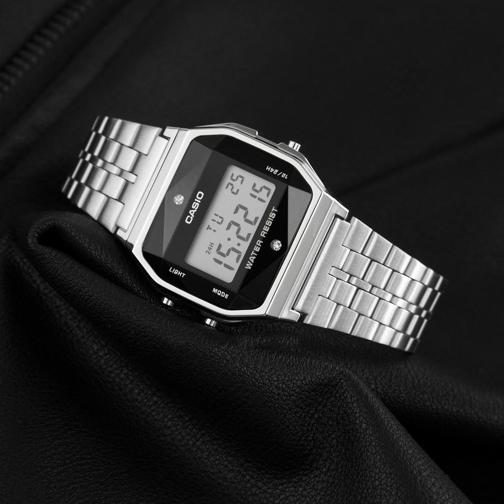 Đồng Hồ Unisex Dây Thép Casio A159WAD-1DF Kim Cương Tự Nhiên | Made in Japan | Pin 7 Năm
