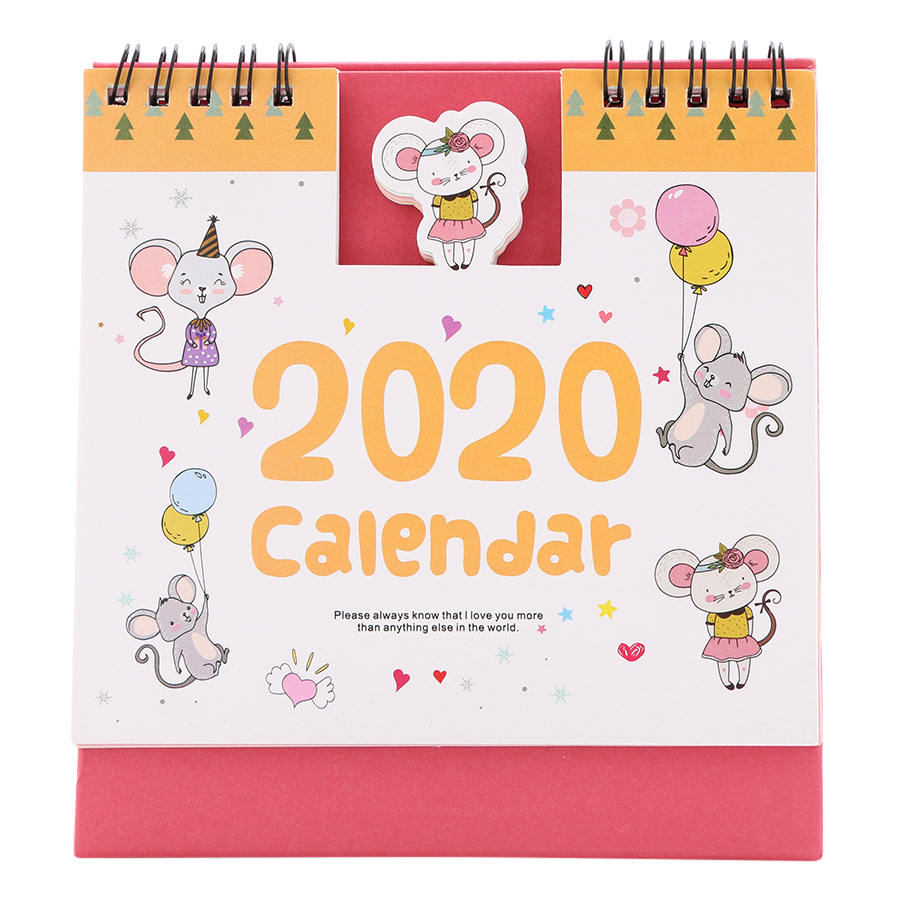 Lịch Để Bàn 2020 (15 x 16cm) - Hình Chuột Màu Hồng