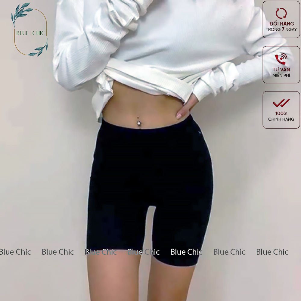 Quần legging nữ lửng Blue Chic vải thun cao cấp biker nữ đùi ngố đồ mặc nhà dáng ôm bó lưng thun tập gym yoga bigsize