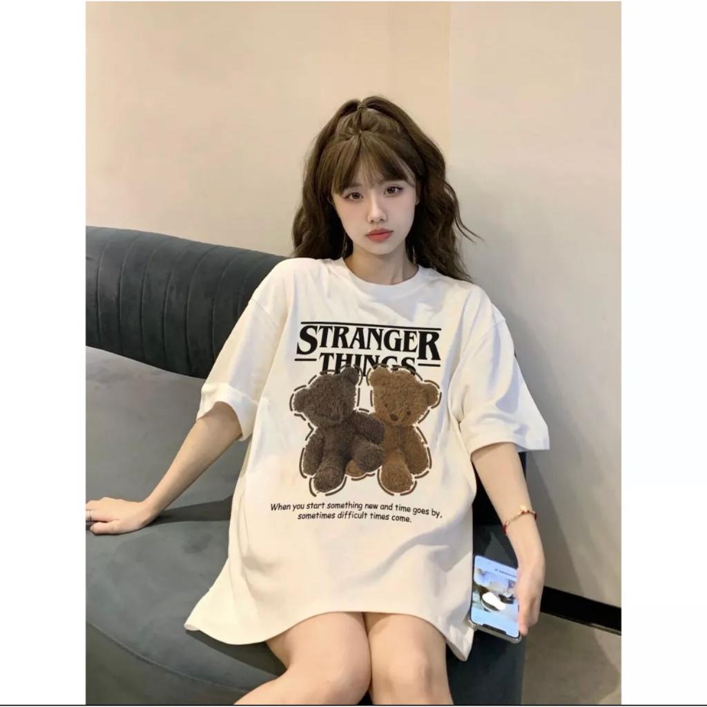 Ao thun gấu lotso form rộng AT394 Miucho chất vải cotton in graphic - Trắng, Trắng