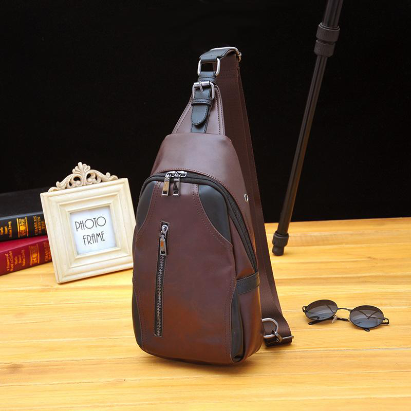 Street Tide Crazy Horse PU Leather Chest Bag Men'S Crossbody Bag