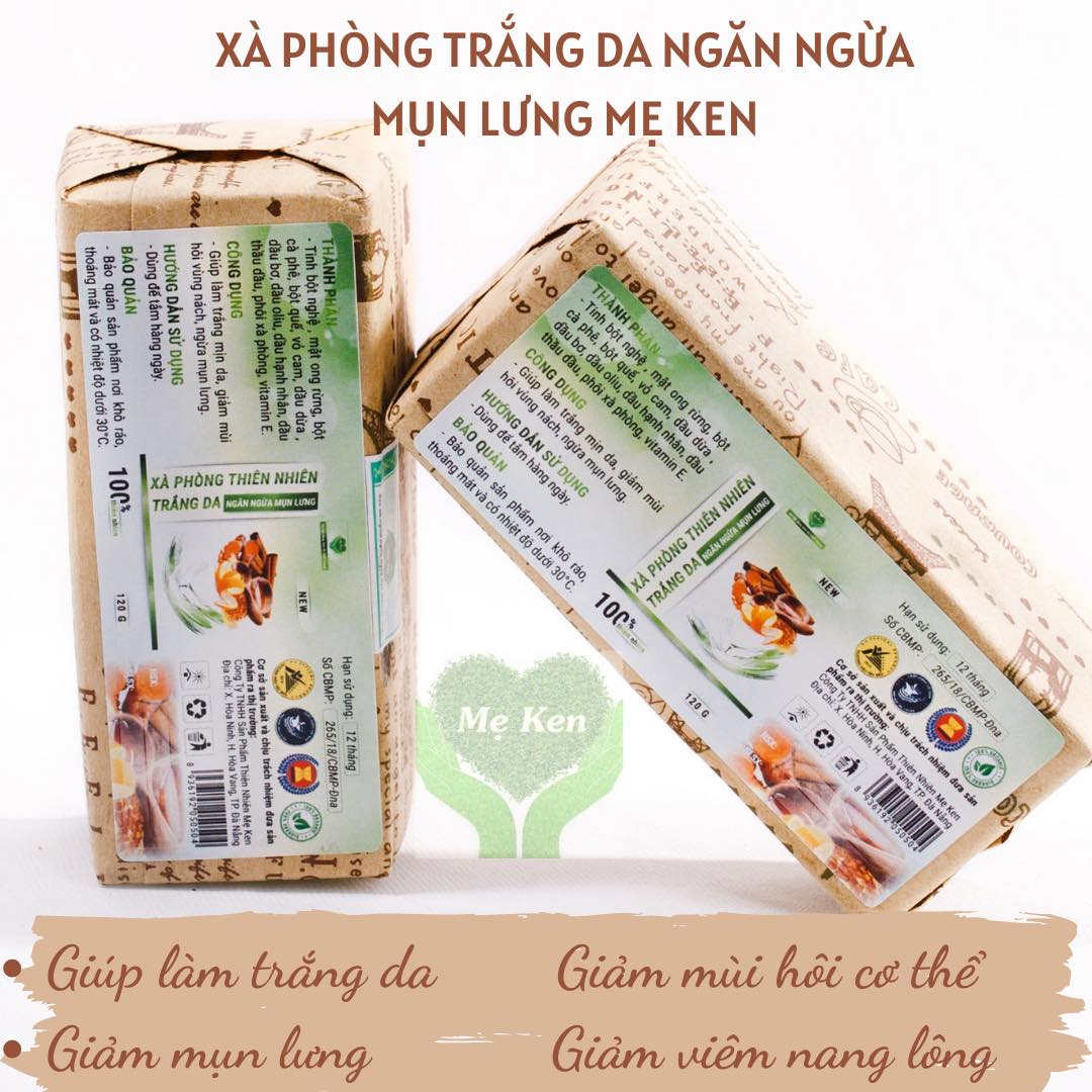 XÀ PHÒNG TRẮNG DA, GIẢM MỤN LƯNG THIÊN NHIÊN MẸ KEN -Giảm sần da, Ngừa mụn lưng, sạch cơ thể