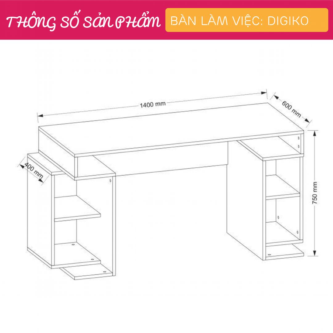 Bàn làm việc, bàn học gỗ hiện đại SMLIFE Digiko | Gỗ MDF dày 17mm chống ẩm | D140xR60xC75cm