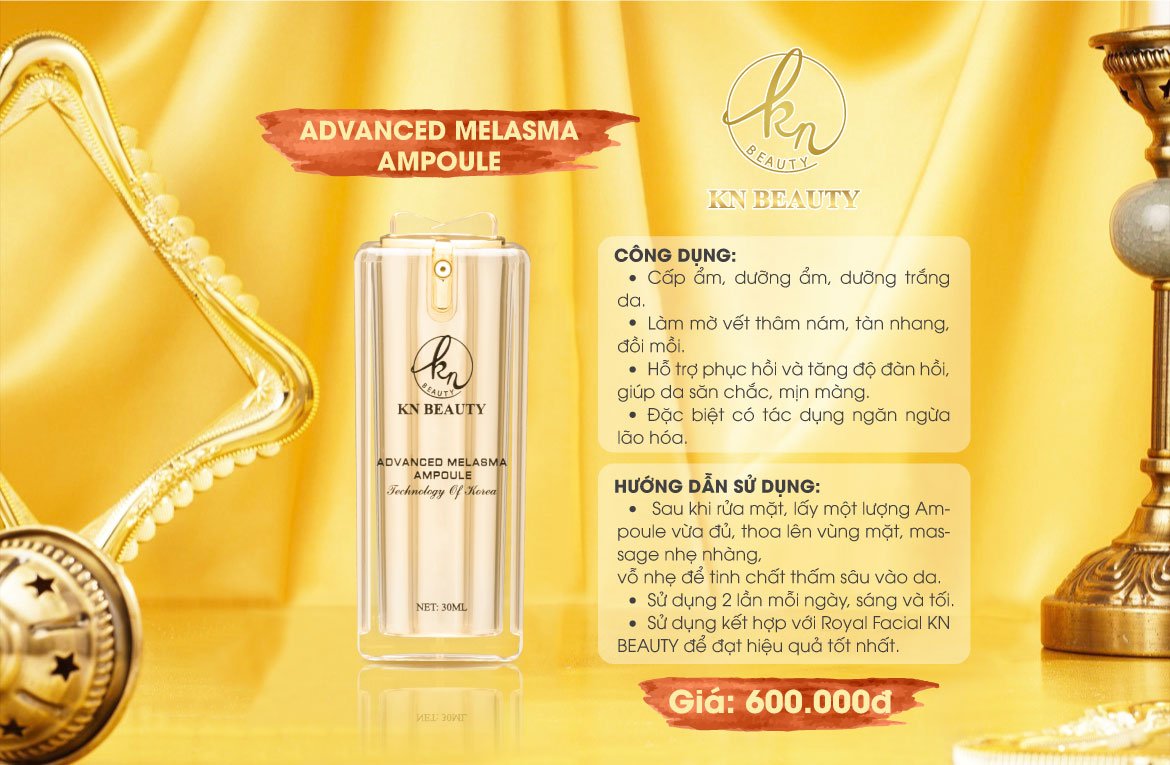Bộ 4 sản phẩm giúp tái tạo phục hồi da mặt chuyên sâu GOLD VIP KN Beauty: Sữa rửa mặt + Tẩy tế bào chết + Ampoule + Kem dưỡng )