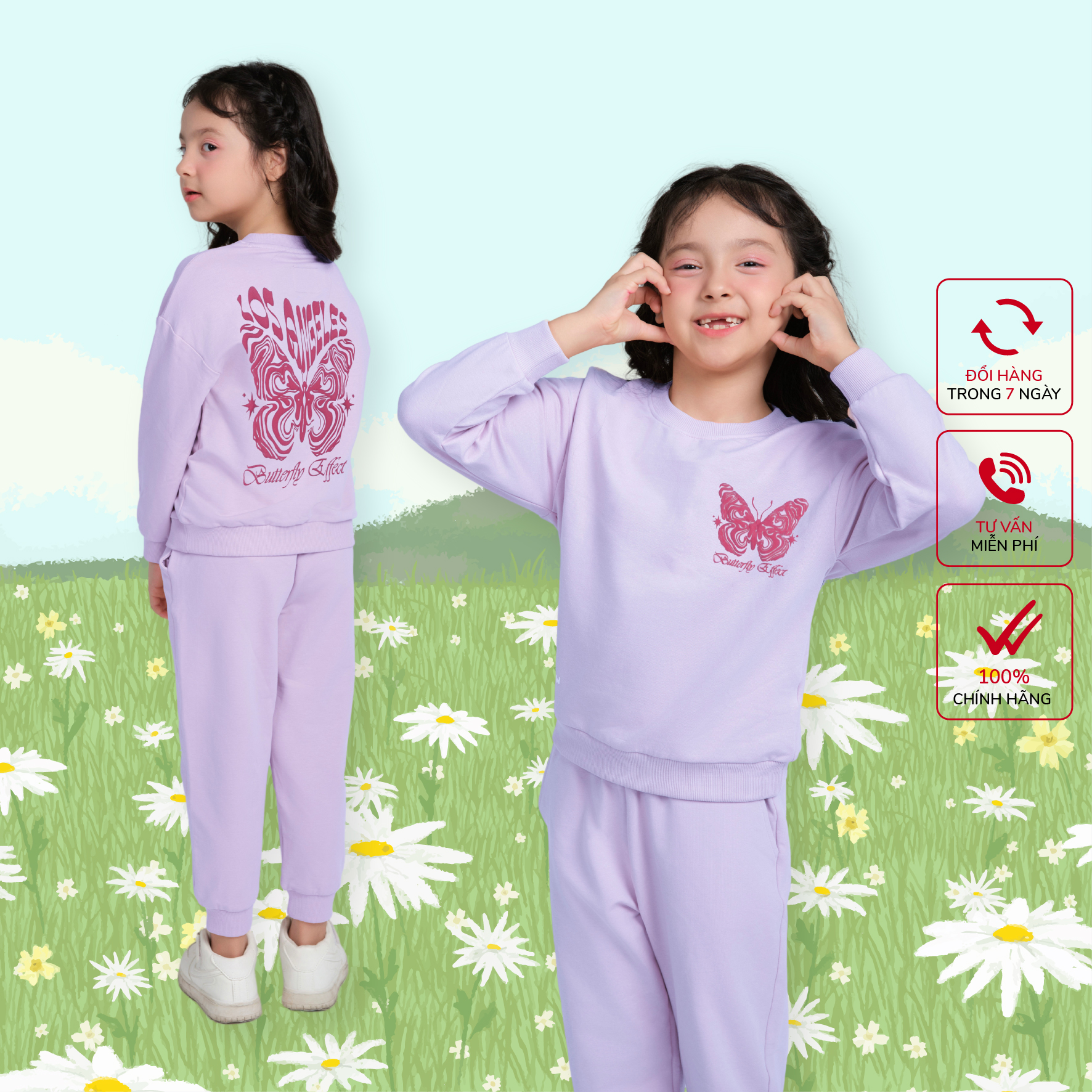 Bộ nỉ bé gái size đại Bigfox Miss Meow mùa thu đông mặc nhà vải nỉ dày dặn cho trẻ em 12-15 tuổi