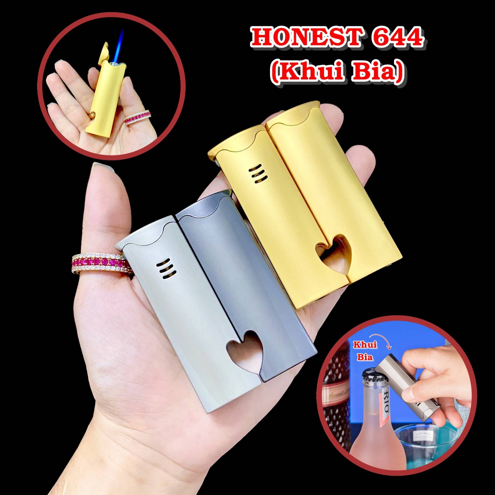 Hột quẹt bật lửa khè HONEST 644 khui bia gas đá rảnh tay - xài gas