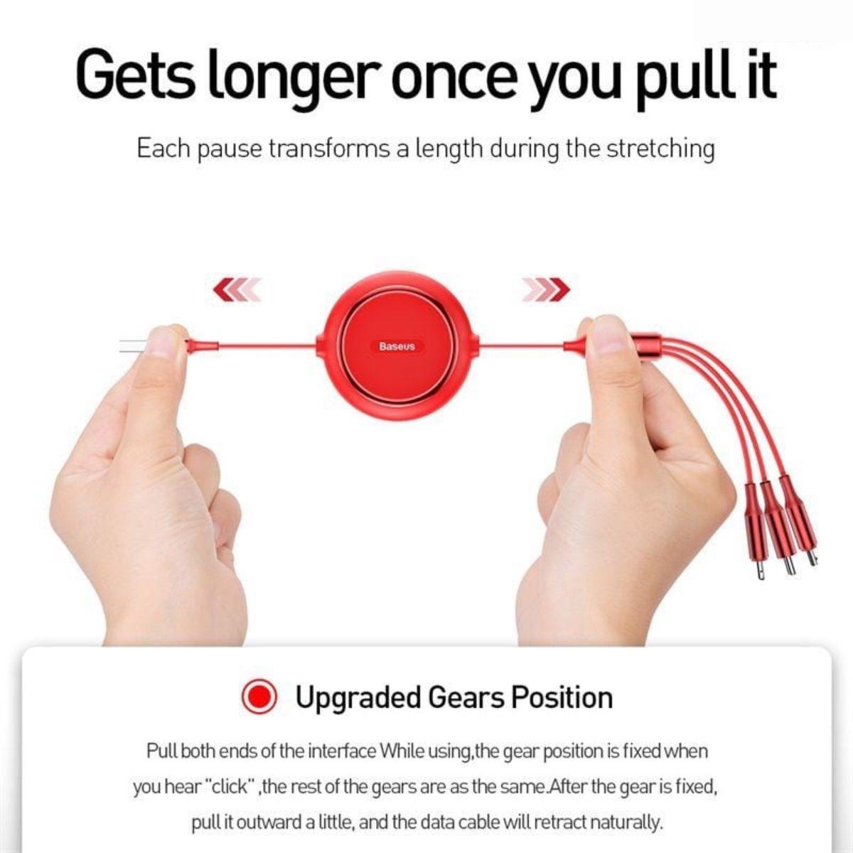 Cáp sạc dây rút 3 đầu Baseus Golden Loop 3 in 1 Elastic Cable CAMLT- hàng chính hãng