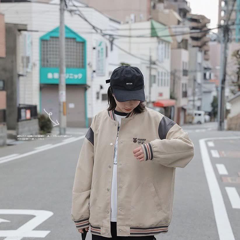 Áo Khoác Bomber FOREST Thêu Gấu Vải Dù 2 Lớp Form Rộng Ulzzang Unisex