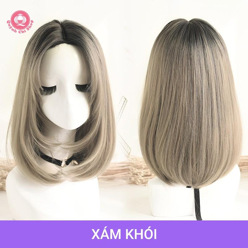 Tóc giả nguyên đầu ngang vai CAO CẤP, tóc không mái đẹp - tặng lưới tóc.