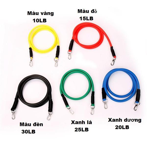 Bộ dây tập thể hình, đa năng ngũ sắc đàn hồi cao cấp 11 món, tăng cơ, vận động, luyện bắp tay bắp chân