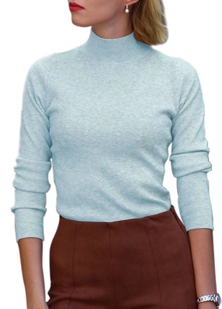Casual Women Autumn Winter Basic Knitted Sweater Solid Color Turtleneck Pullovers Top Slim Knitwear