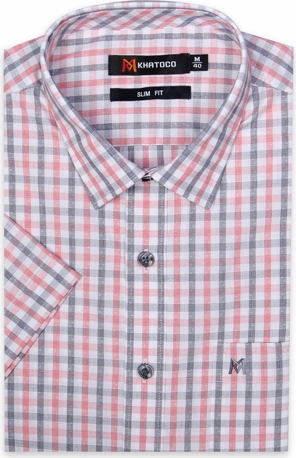 Áo Sơ Mi Nam Tay Ngắn Khatoco A1MN378S1-CNCR009-2101-N - Hồng Phối Xám