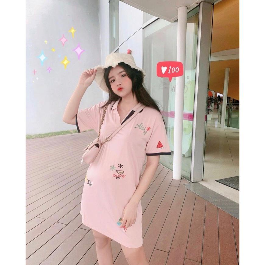 Đầm polo cổ kẻ màu hồng