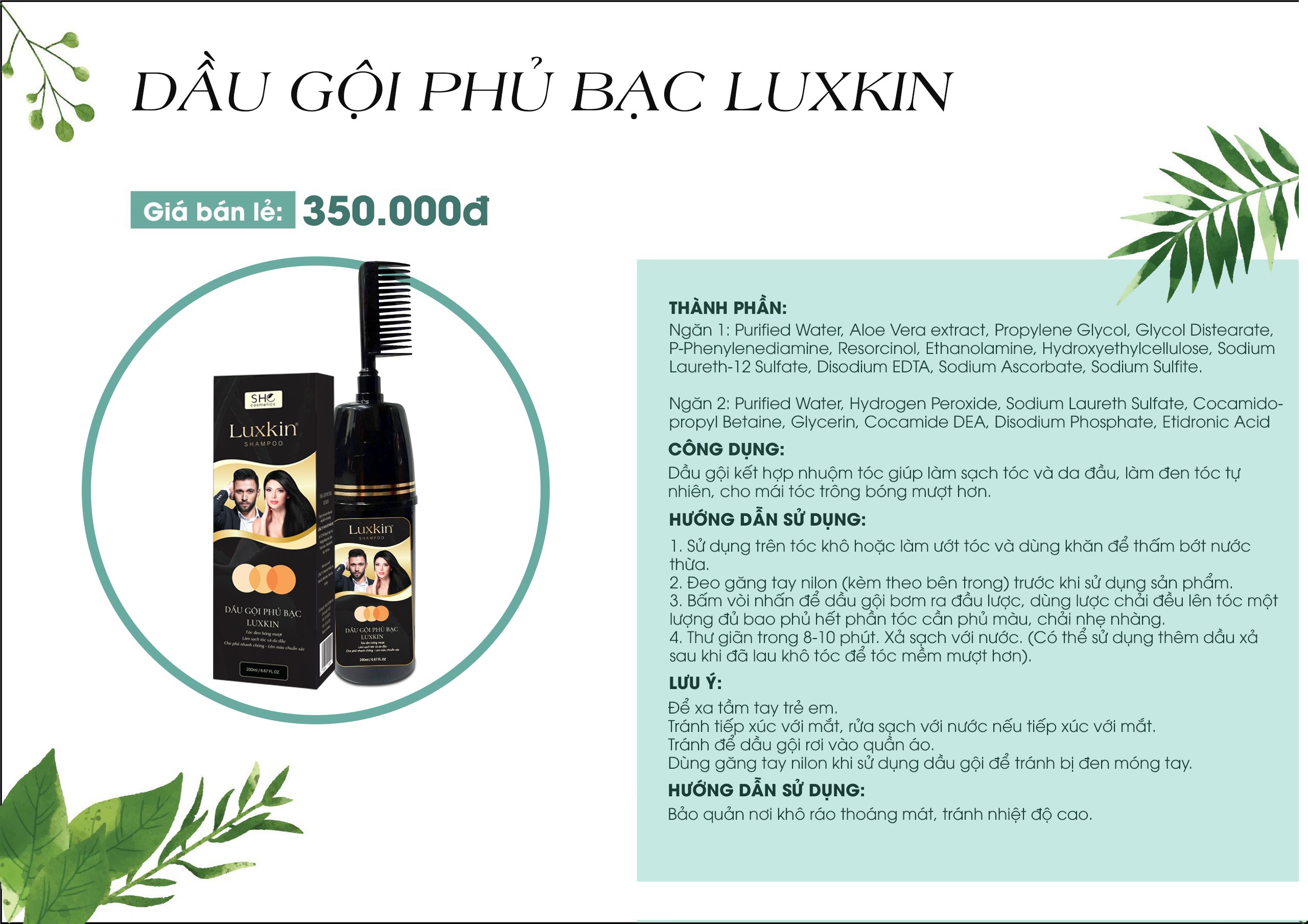 Dầu Gội Phủ Bạc Thảo Dược LUXKIN 200ml - Sản phẩm của đông dược bà Vân