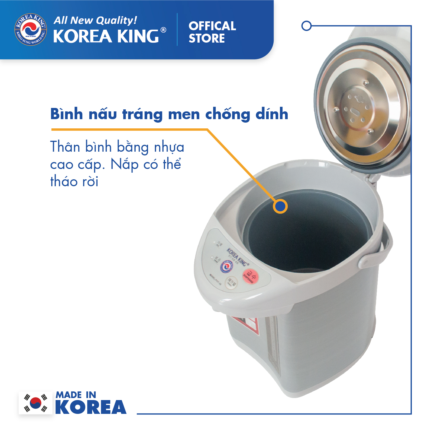 Bình thủy điện Korea King PHT-30 (điện áp 220v/50Hz, công suất 750W, dung tích: 3.0L) - Hàng chính hãng