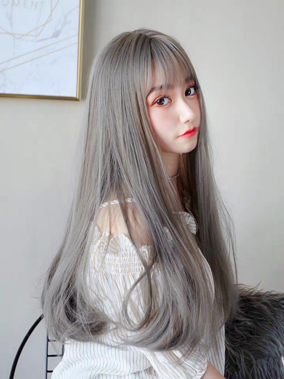 Tóc giả nguyên đầu thẳng dài kiểu Hàn siêu xinh có rãnh da đầu, chất tóc tơ cao cấp loại 1, chịu nhiệt tốt có thể bấm uốn, duỗi, gội. giống tóc thật 100%