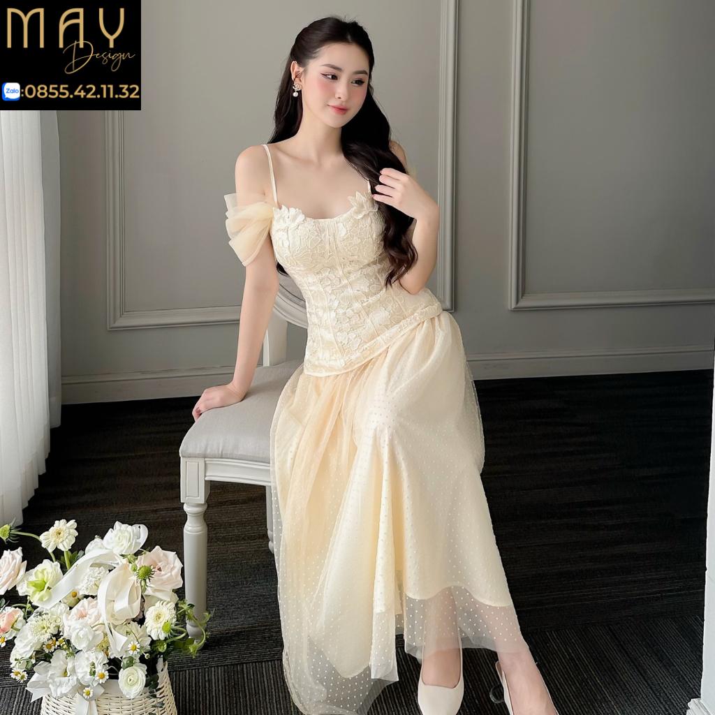 Set Váy Nữ Dài Thiết Kế MAY CH-33 Màu Kem Chất Liệu Ren Cao Cấp - Váy Thiết Kế Sang Trọng Nữ Tính Size SMLXL