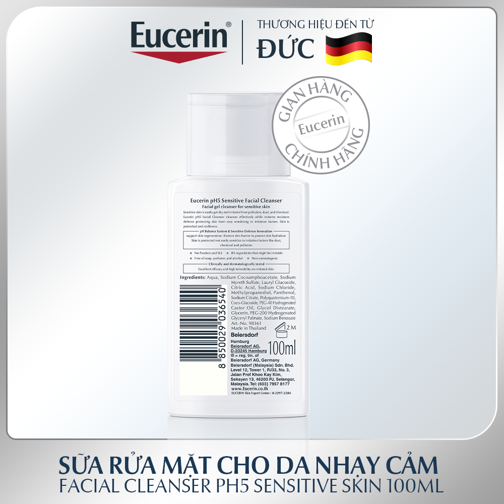 Sữa rửa mặt không gây kích ứng cho da nhạy cảm Eucerin pH5 Facial Cleanser 100ml