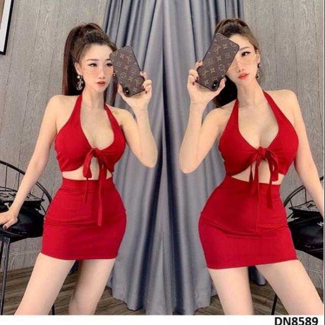 Đầm 2 dây cột nơ hở ngực sexy