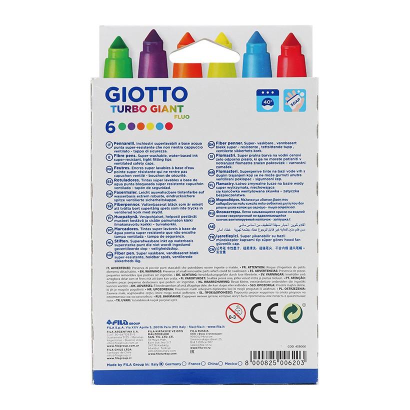 Hộp dạ 6 màu thân to nhập khẩu Italy Giotto Turbo Giant Fluo 433000