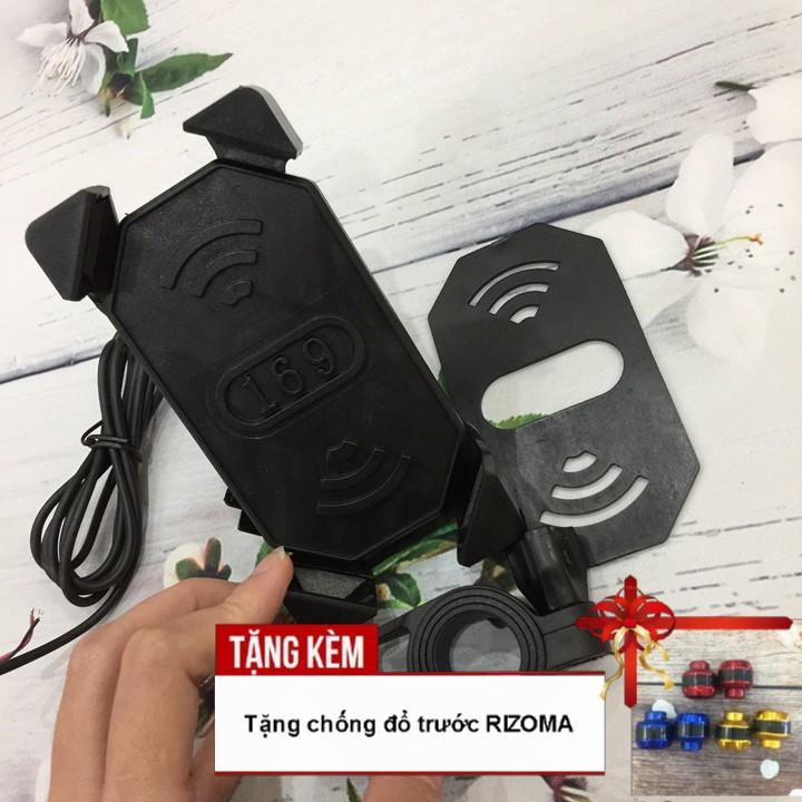 Giá đỡ điện thoại gắn trên mô tô, xe máy có USB sạc điện thoại A220-TK35 - Tặng kèm chống đổ trước tròn trơn