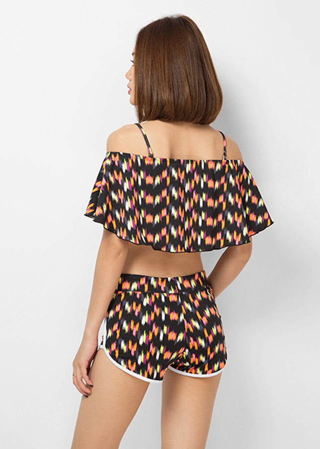 Set Đồ Bơi Quần Short Áo Dây Họa Tiết Lập Thể S01 - Đen