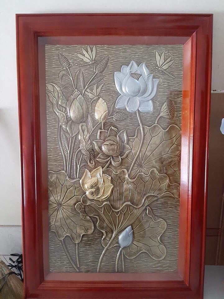 Tranh Đồng phù điêu SEN HẠC