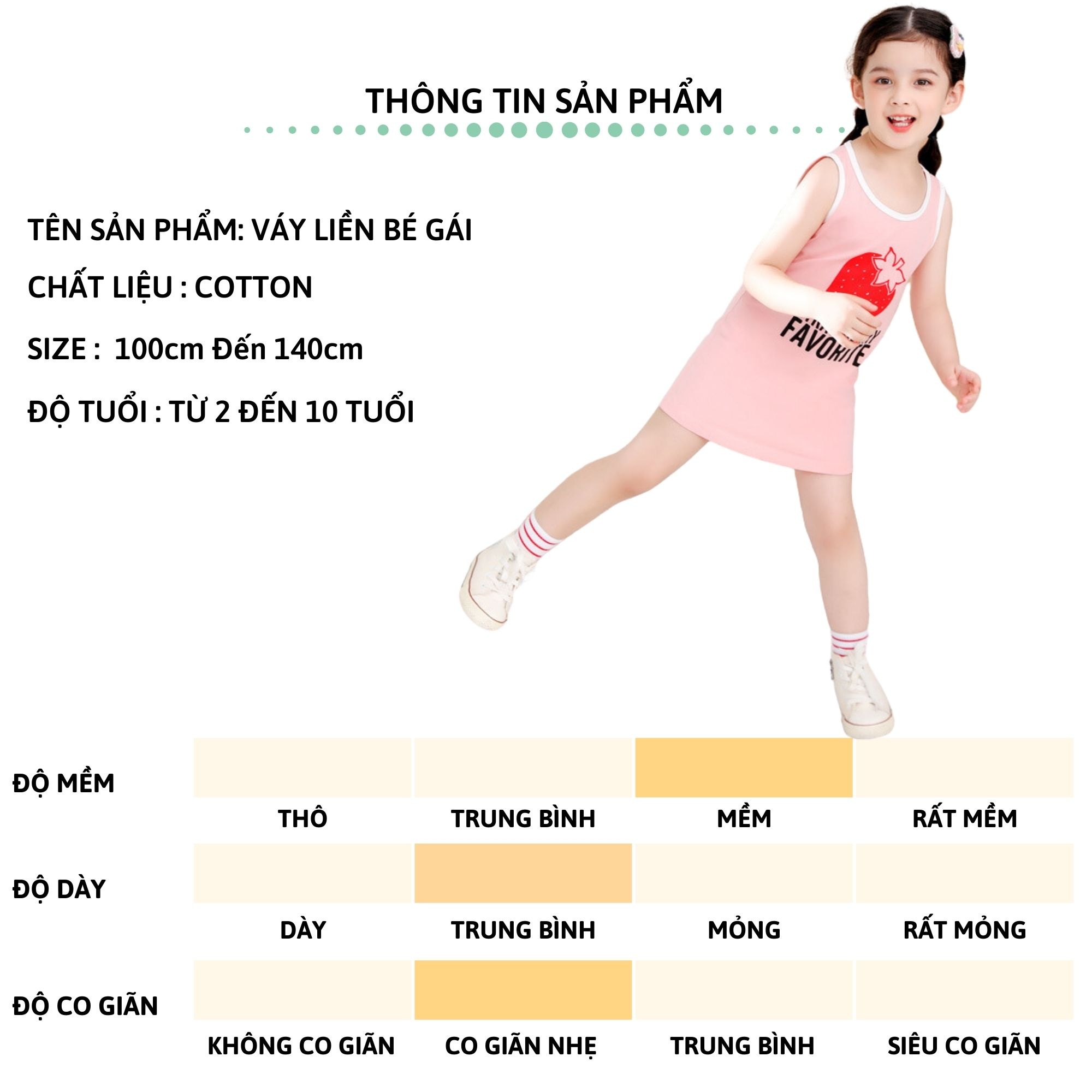 Váy sát nách liền thân cho bé gái 27Kids áo giấu quần cotton thoáng mát cho trẻ 2-8 Tuổi GSDR1