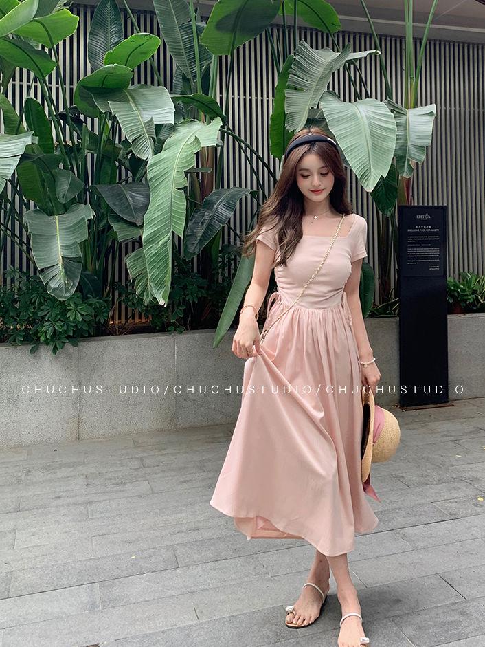 TOBE1SHOP Mùa xuân màu hồng Pháp ăn mặc nữ 2023 khí chất hiển thị gầy váy dài cao cấp Hepburn phong cách váy