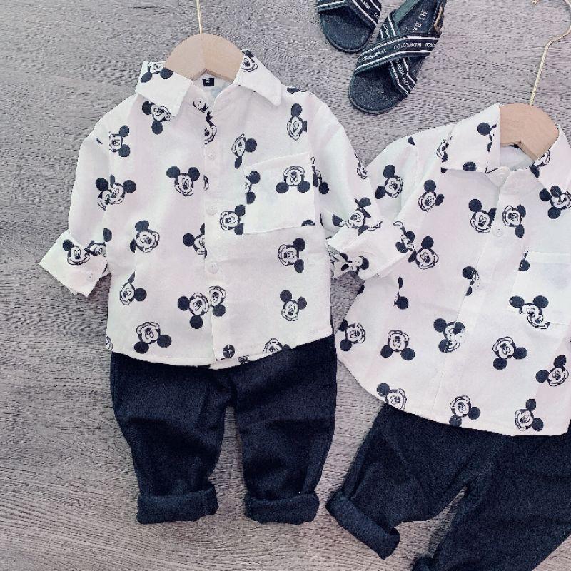 BÁN SỈ SET ÁO TRẮNG MICKEY DÀI TAY BÉ TRAI