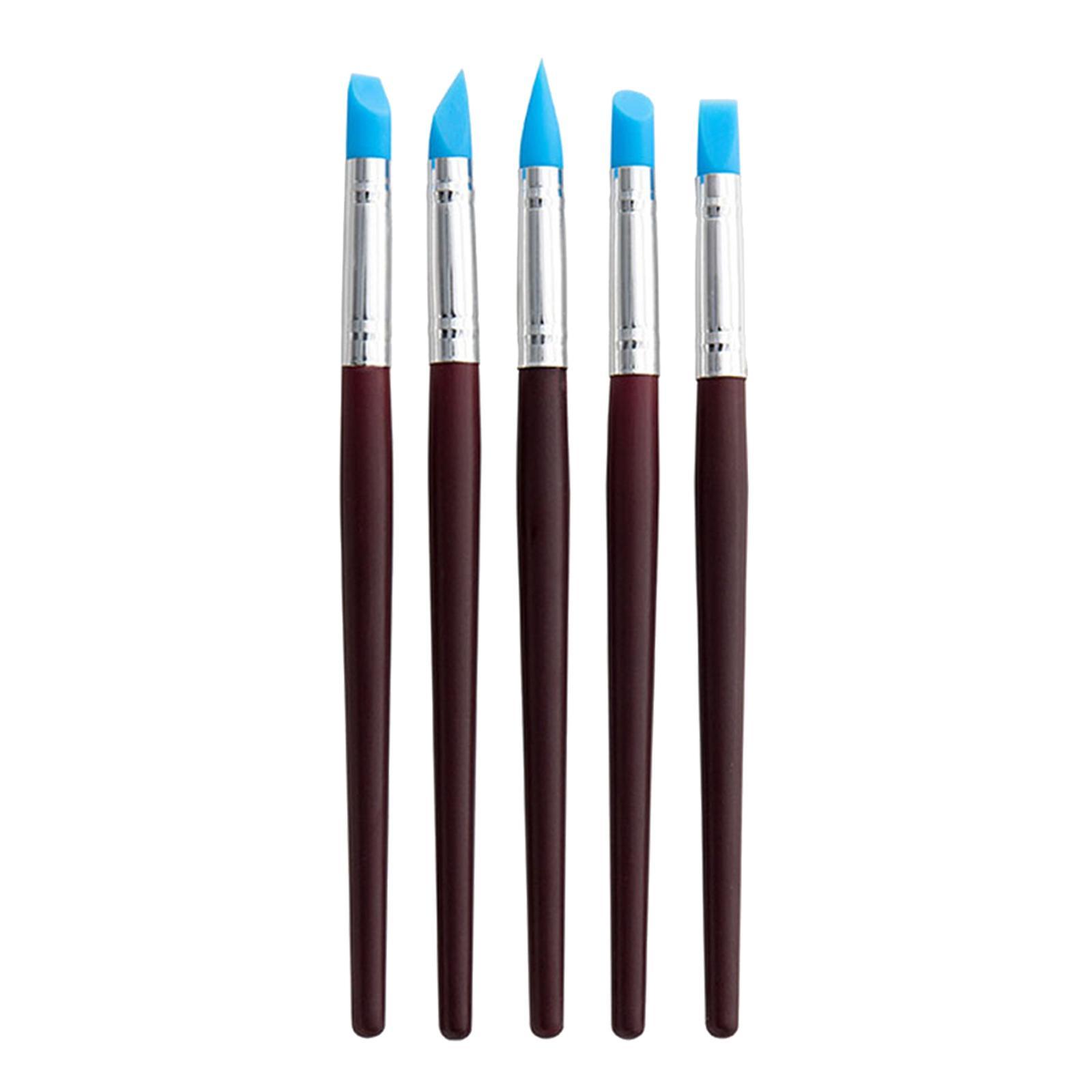 5x Polymer Clay Tools, Silicone Polymer Clay Sculpting Tools, Rubber Tip Paint Brushes Set Pottery Clay Tools for Decorating Carving Polymer