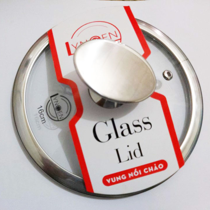 Nắp vung nồi chảo kính cường lực viền inox Lyncen xuất Nhật size 16/18/20/22/24/26/28/30cm