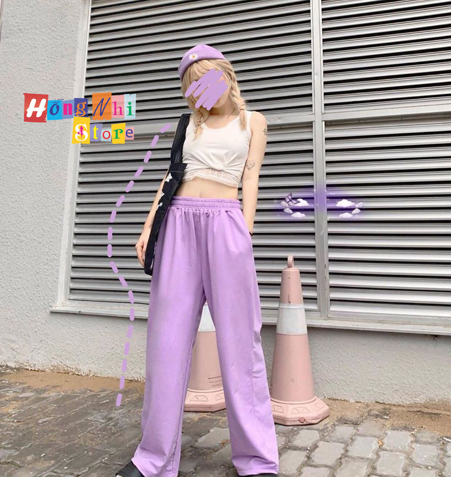 Quần Jogger Basic Ulzzang Unisex Jogger Trơn Dây Rút Lai Ống Rộng Màu Tím - MM