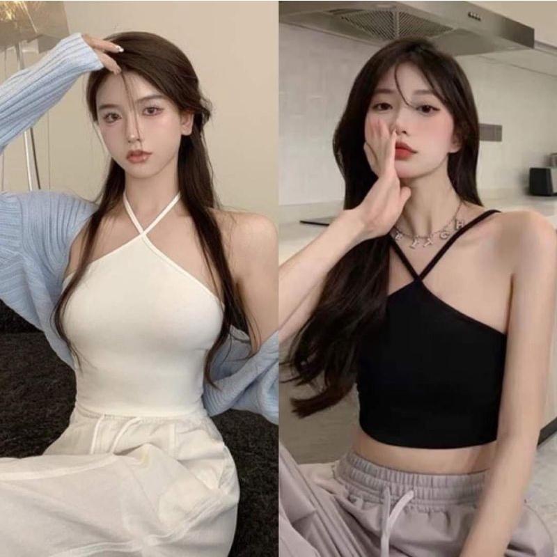 ÁO 2 DÂY CHỮ V NỮ TRƠN CROPTOP THUN GÂN